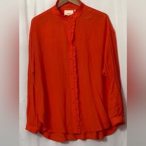 Anthropologie Vibrant Orange Button-Down Shirt pit to pit 24